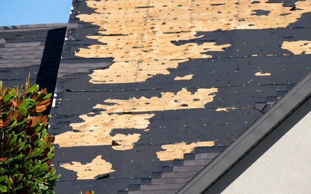 Roof Needs Repair. Ruined Rooftop In Need Of Repair.