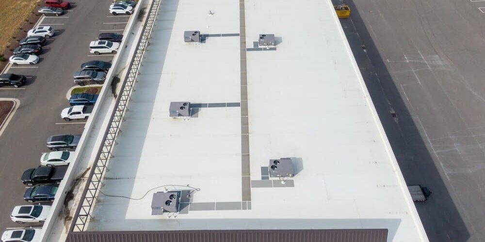 Commercial Roofing. Ariel view of commercial roof. Commercial Roofing. Ariel view of commercial roof.