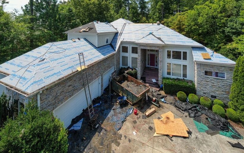 Godfrey Roofing, Residential Roof Replacement- Drone View.
