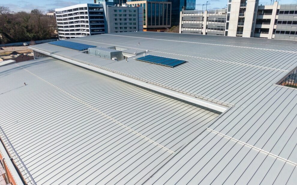 Commercial Roofing. Metal Roof On Commercial Building.
