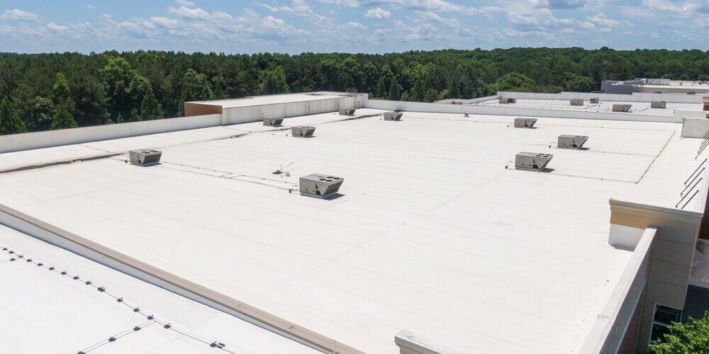 Commercial Roofing. Drone Images Of Commercial Roof. Economics of Commercial Roofing