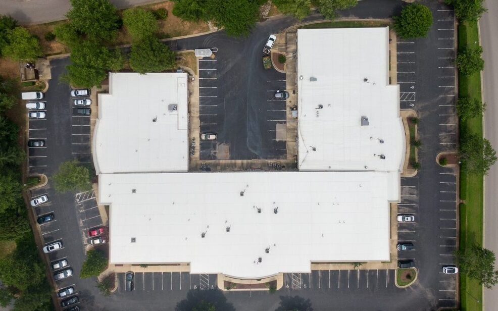 How Does Roof Asset Management Benefit Commercial Clients? Commercial Flat TPO Roof Drone Inspection: New and Old Roofs.